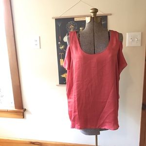 100% Silk Salmon Top with Open Shoulders